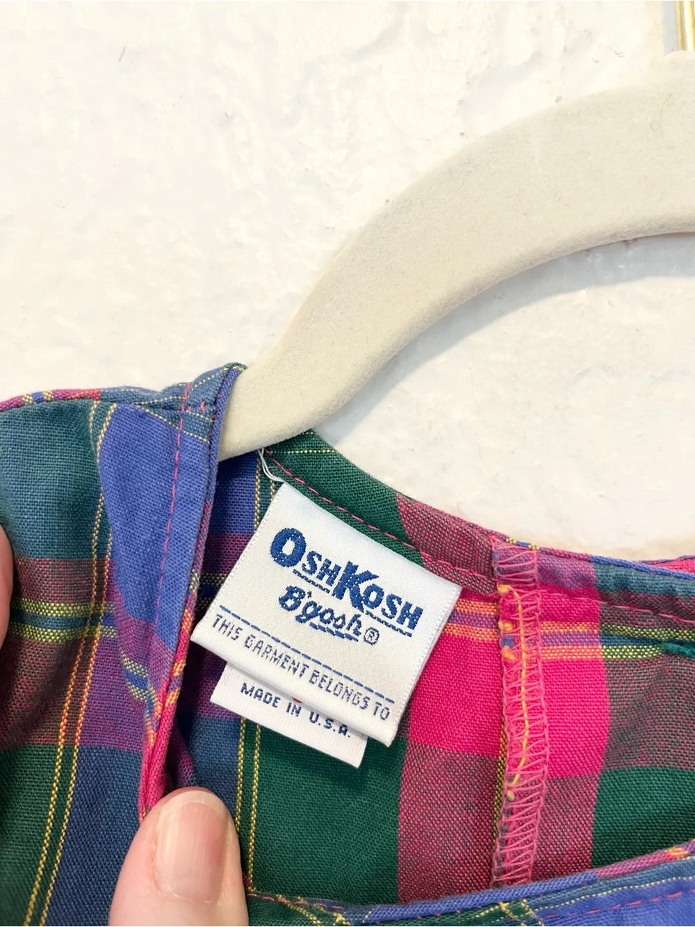 Vintage OshKosh B’gosh Girls Plaid Jumper Dress 6 USA Pink Blue